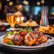 Salty vegetables with fresh parsley and grilled chicken