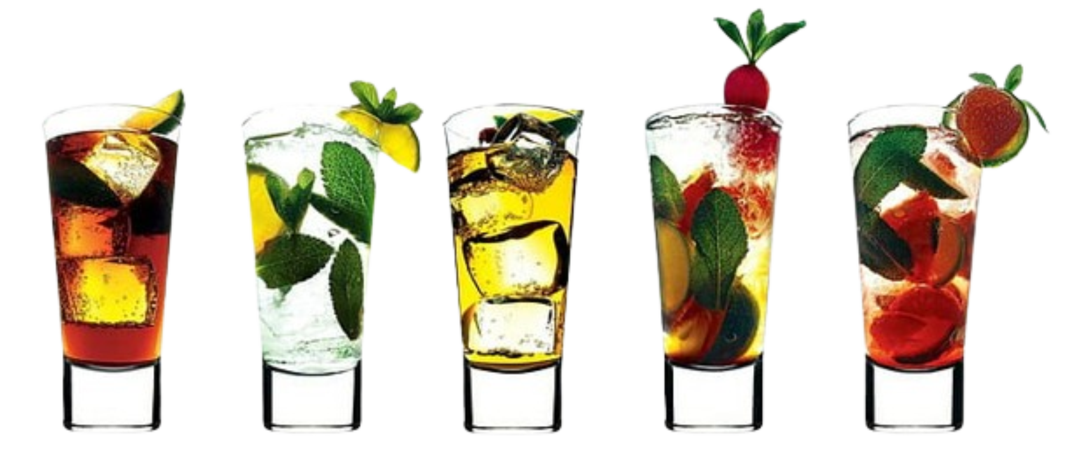 an array of colurful cocktails