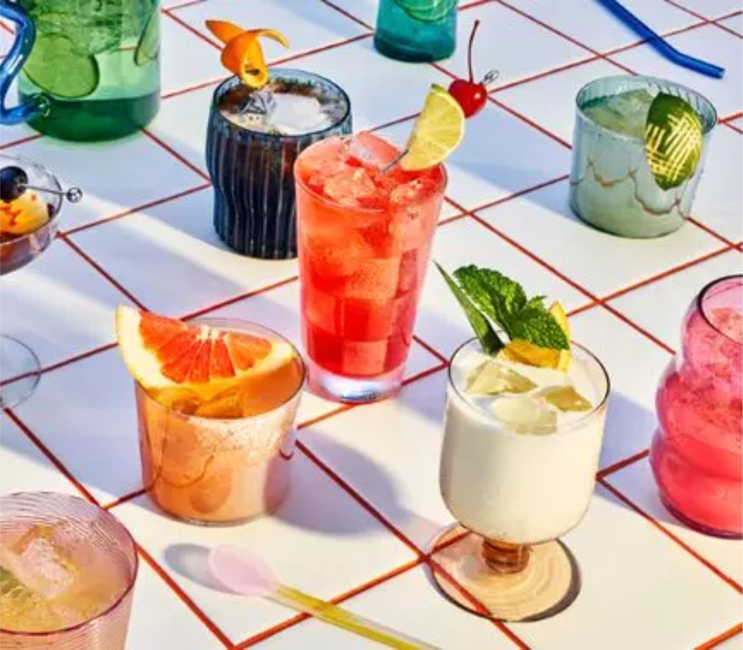 a collection of colourful drinks